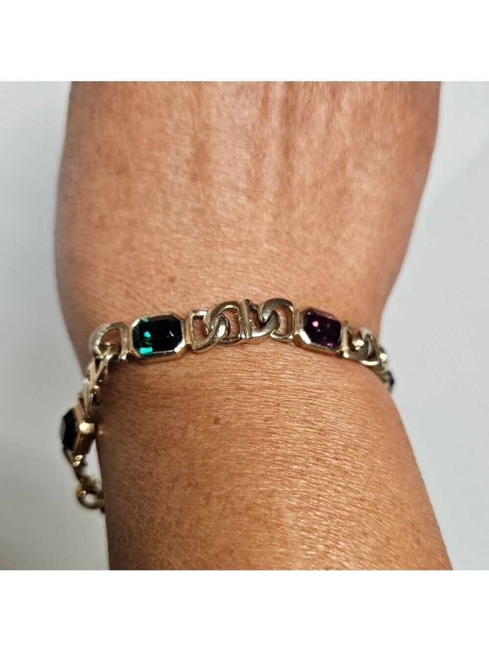 Vintage Blanca Gold-plated Tennis Bracelet with Multi-color Stone Accents